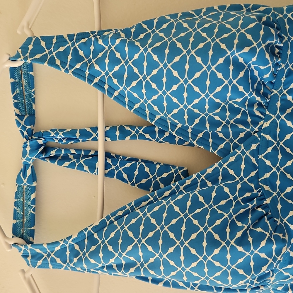 Land's End Two Piece Halter Tankini And Skort Set Bikini Blue Size 10 - Picture 4 of 14